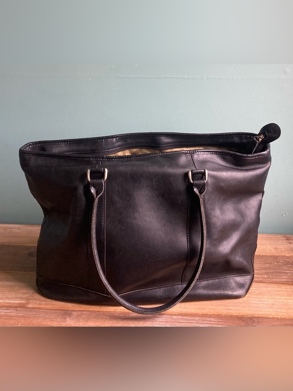 Vintage L.L. Bean Large Town & Field Leather Tote Bag Black - Picture 5 of 15